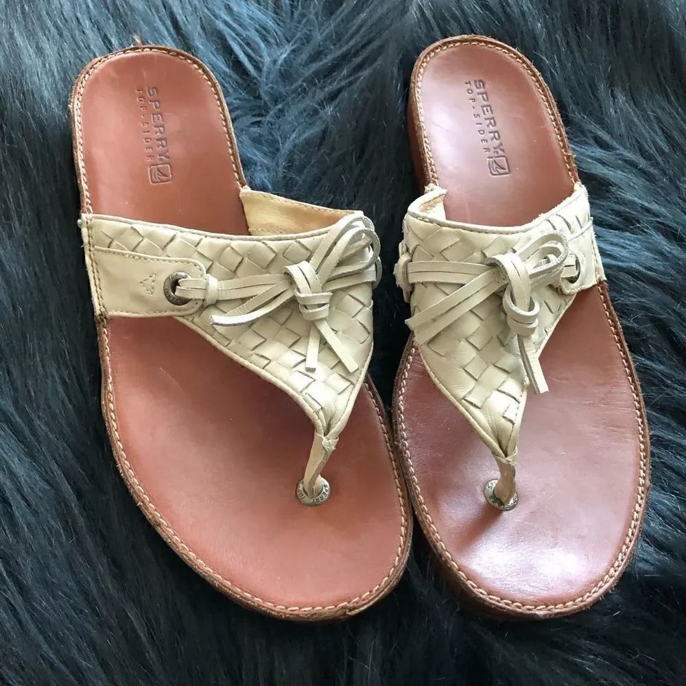 Sperry top sider woven leather white sandal sz 8